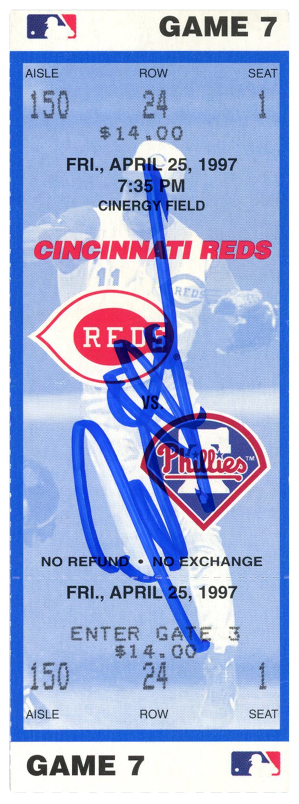 Deion Sanders Cincinnati Reds Signed Card - 4/25/1997 vs Phillies Ticket Beckett-Powers Sports Memorabilia