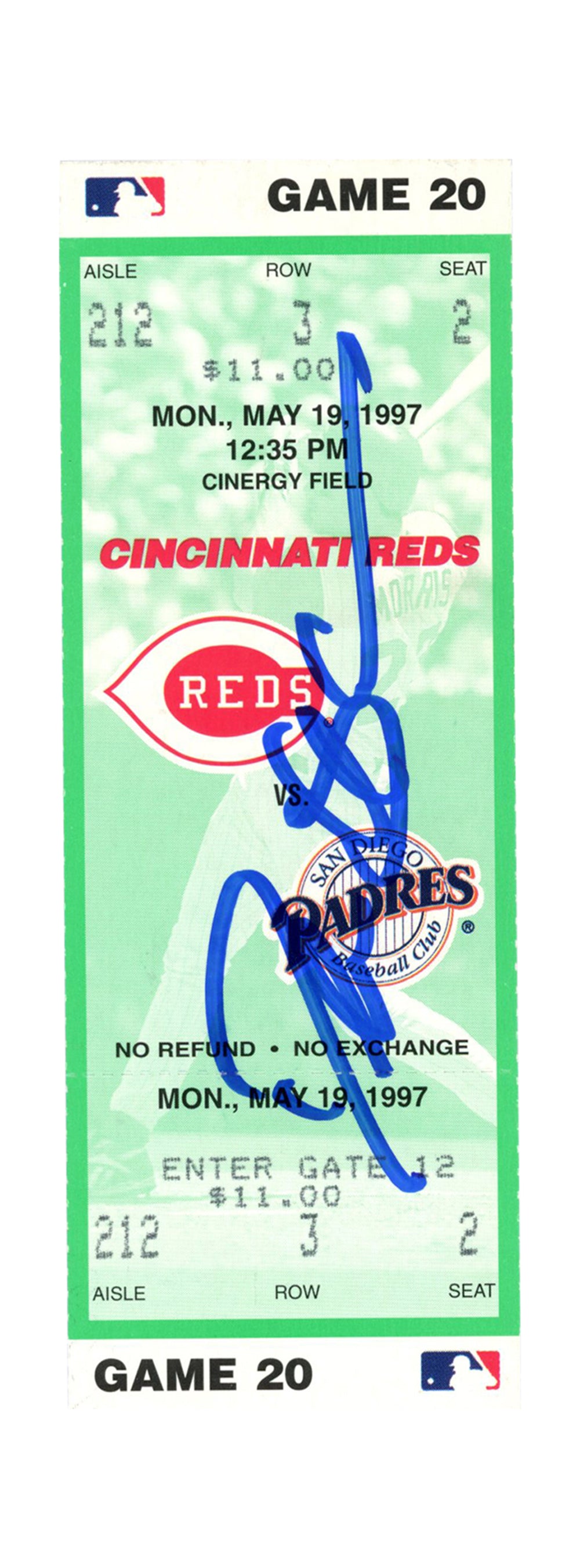 Deion Sanders Cincinnati Reds Signed Card - 5/19/1997 vs Padres Ticket Beckett-Powers Sports Memorabilia