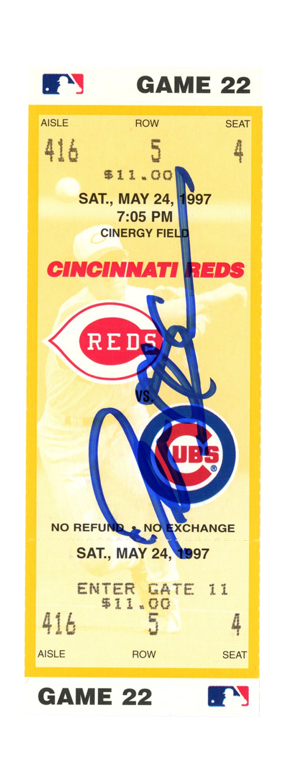 Deion Sanders Cincinnati Reds Signed Card - 5/24/1997 vs Cubs Ticket Beckett-Powers Sports Memorabilia