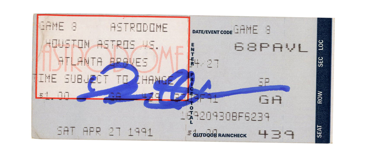 Deion Sanders Atlanta Braves Signed Card - 4/27/1991 @ Astros Ticket Beckett-Powers Sports Memorabilia