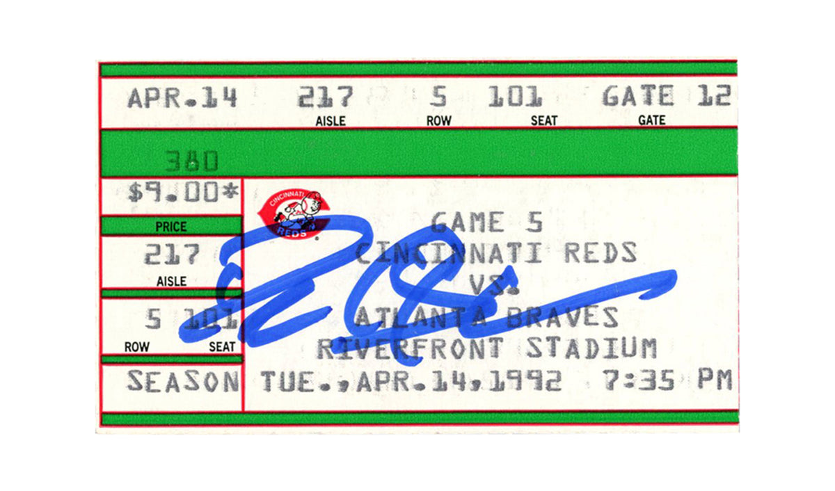 Deion Sanders Atlanta Braves Signed Card - 4/14/1992 vs Reds Ticket Beckett-Powers Sports Memorabilia