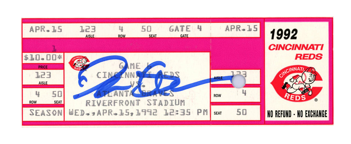 Deion Sanders Atlanta Braves Signed Card - 4/15/1992 vs Reds Ticket Beckett-Powers Sports Memorabilia
