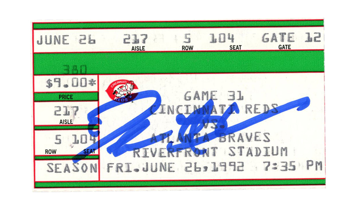 Deion Sanders Atlanta Braves Signed Card - 6/26/1992 vs Reds Ticket Beckett-Powers Sports Memorabilia