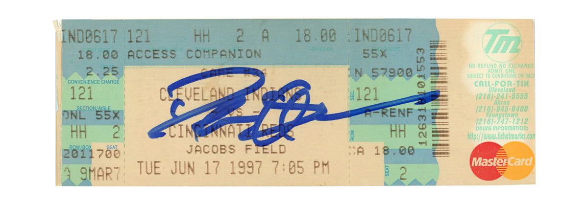 Deion Sanders Cincinnati Reds Signed Card - 6/17/1997 @ Indians Ticket Beckett - 37272-Powers Sports Memorabilia