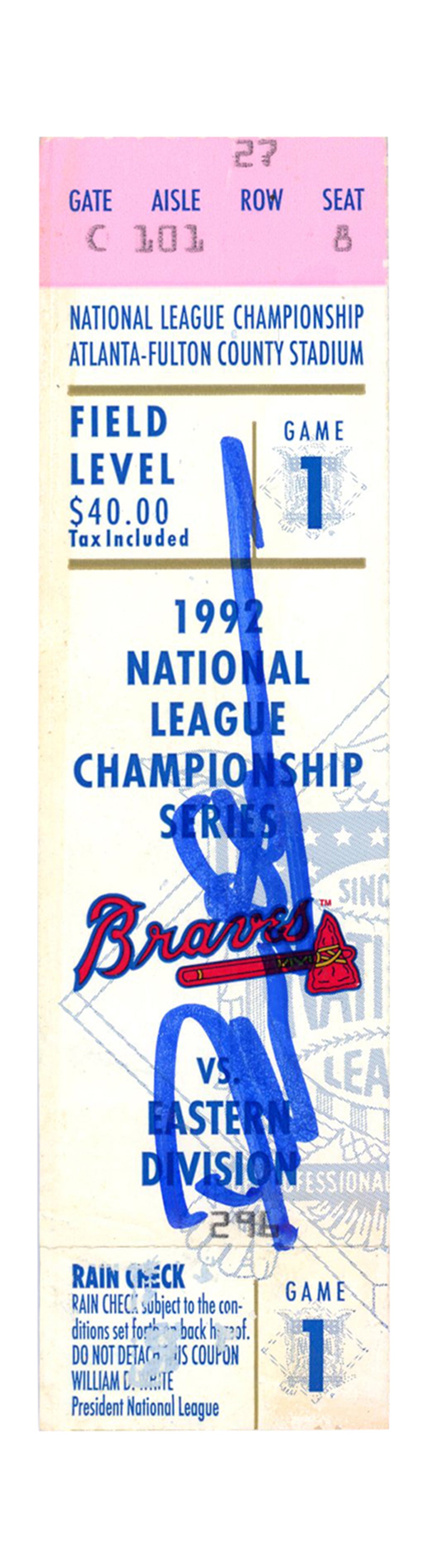 Deion Sanders Atlanta Braves Signed Card - 1992 NLCS Game 1 Ticket Beckett - 37148-Powers Sports Memorabilia