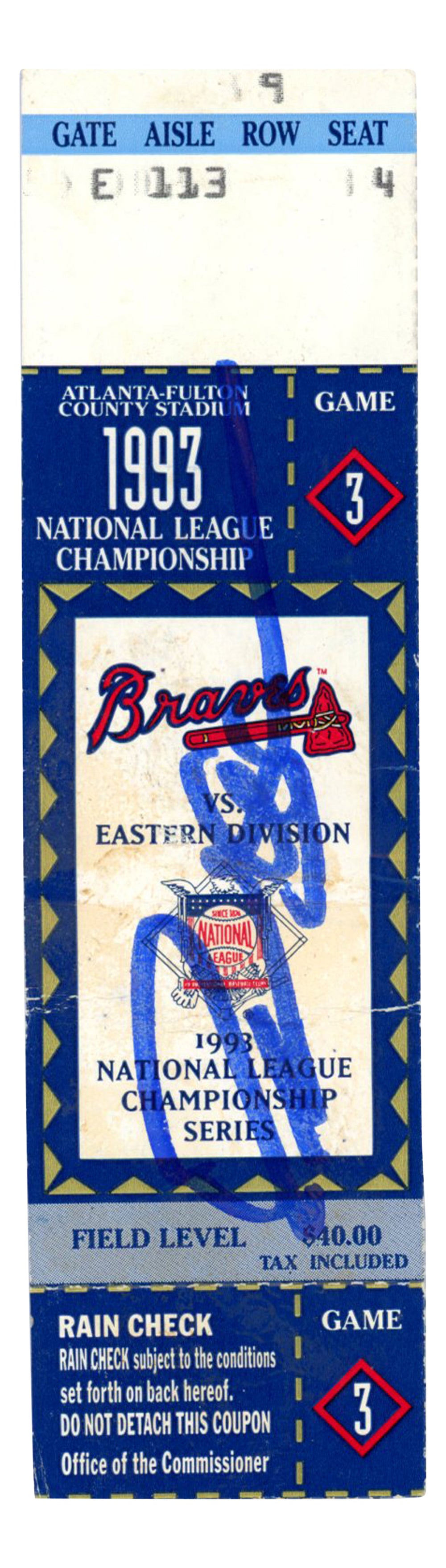 Deion Sanders Atlanta Braves Signed Card - 1993 NLCS Game 3 Ticket Beckett-Powers Sports Memorabilia