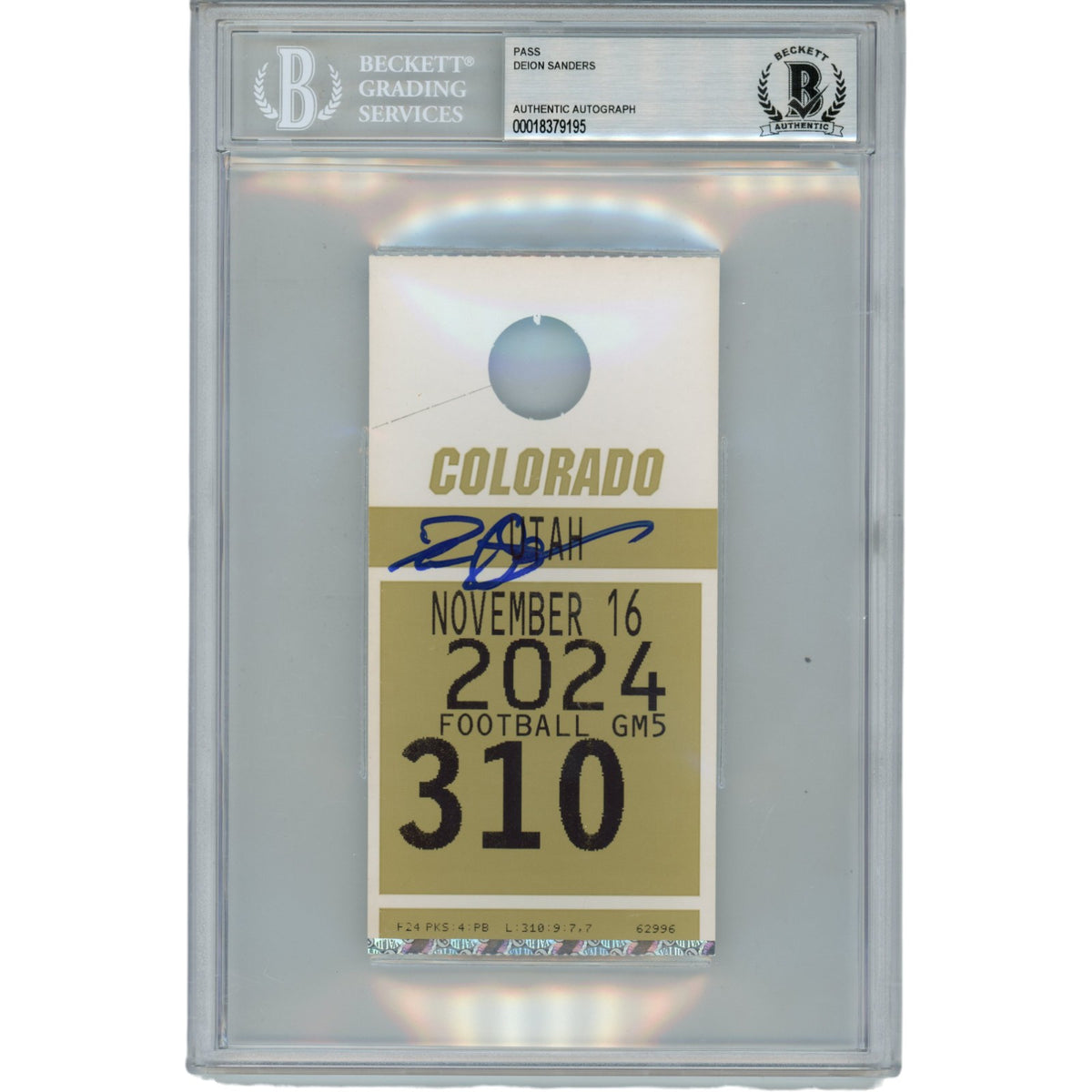 Deion Sanders Colorado Buffaloes Signed Card - Parking Pass Slab Beckett Beckett-Powers Sports Memorabilia
