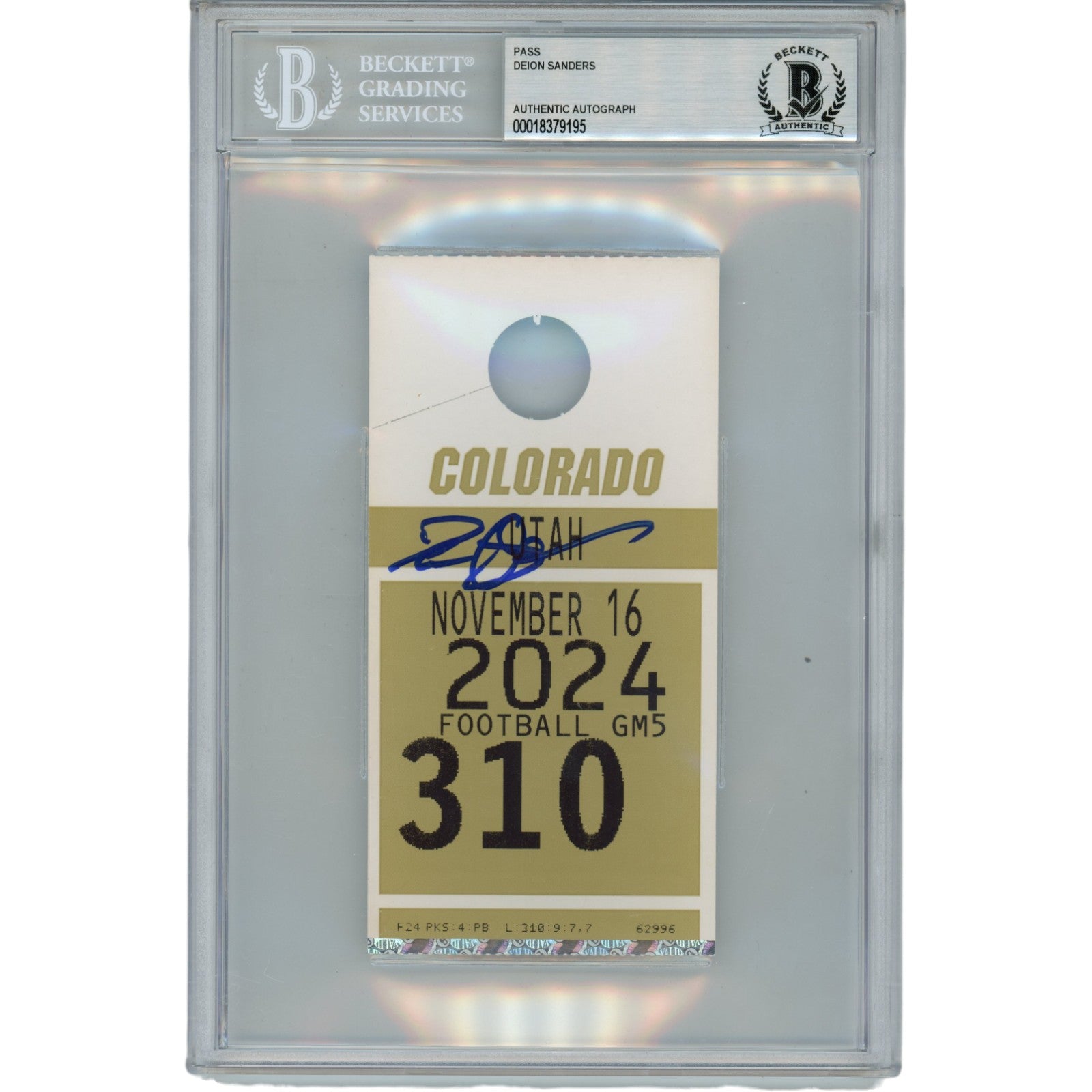 Deion Sanders Colorado Buffaloes Signed Card - Parking Pass Slab Beckett Beckett-Powers Sports Memorabilia