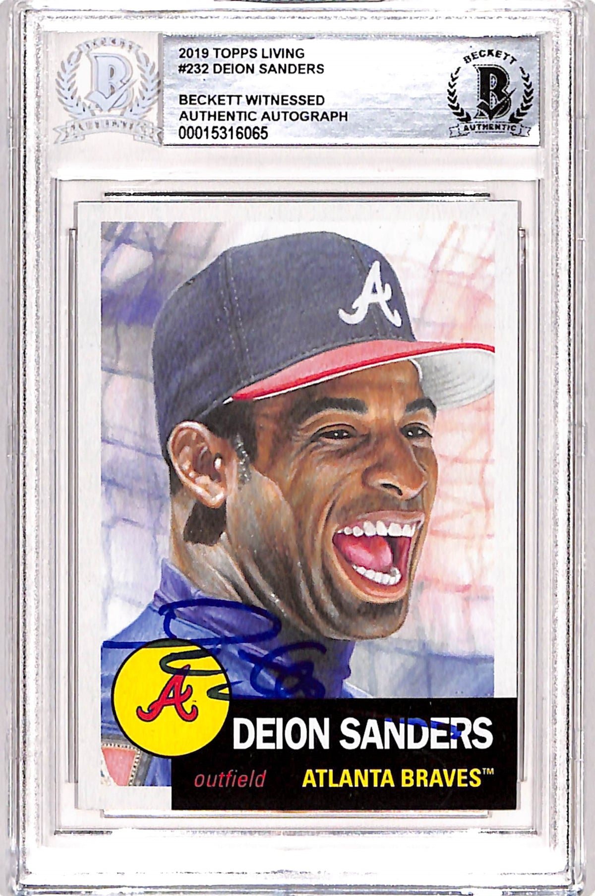 Deion Sanders 2019 Topps Living #232 Trading Signed Card Beckett-Powers Sports Memorabilia