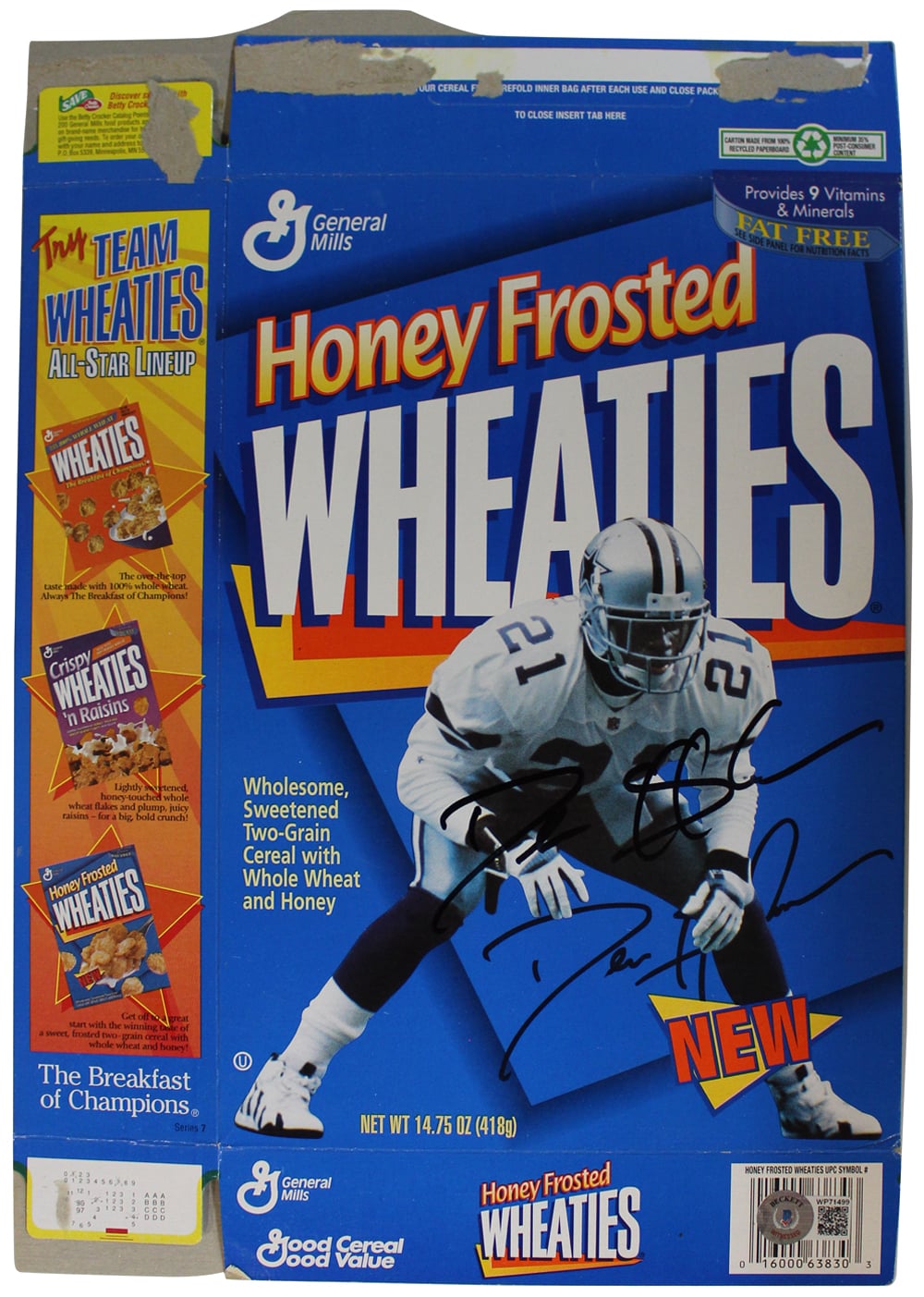 Deion Sanders Signed Honey Frosted Wheaties Box Flattened BAS-Powers Sports Memorabilia