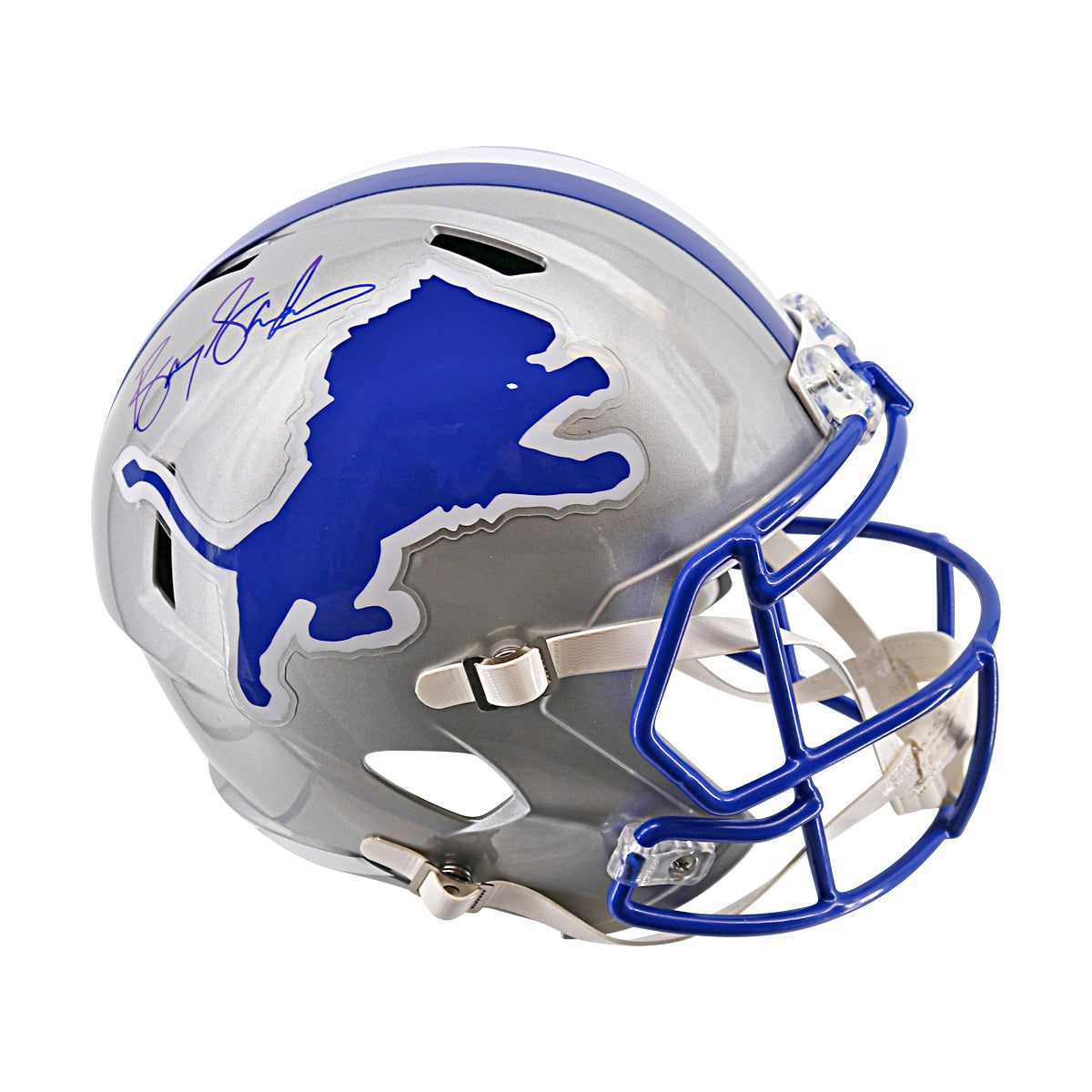 Barry Sanders Detroit Lions Signed Riddell Replica F/S Helmet (Schwartz Sports Auth)-Powers Sports Memorabilia