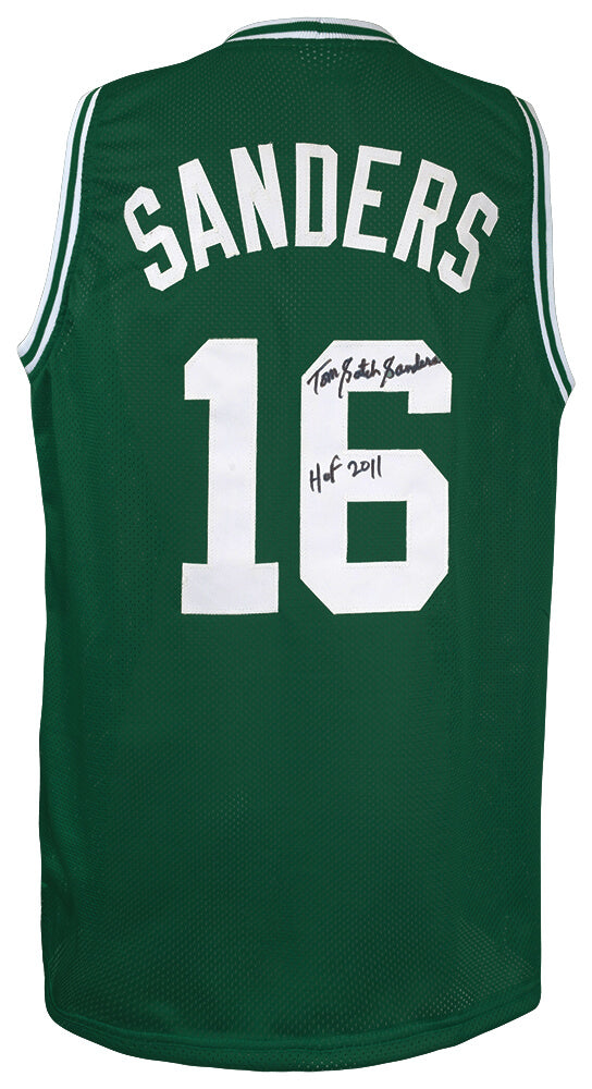 Tom Sanders Autographed Green Custom Basketball Jersey with Satch, HOF 2011-Powers Sports Memorabilia