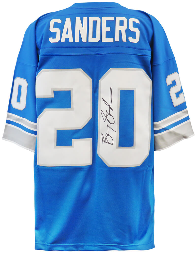 Barry Sanders Autographed Detroit Lions Blue 1996 Throwback M&N NFL Legacy Football Jersey-Powers Sports Memorabilia