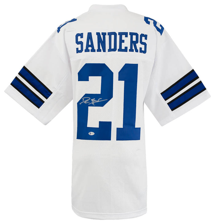 Deion Sanders Autographed White Custom Football Jersey (Beckett)-Powers Sports Memorabilia