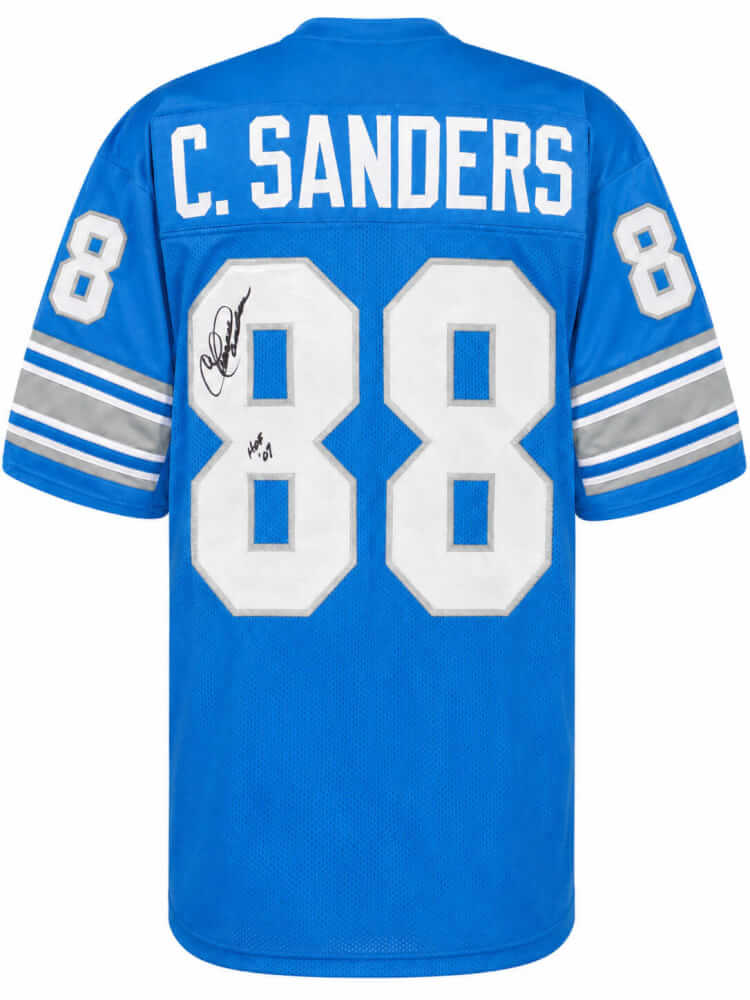 Charlie Sanders Autographed Blue Throwback Custom Football Jersey with HOF'07-Powers Sports Memorabilia