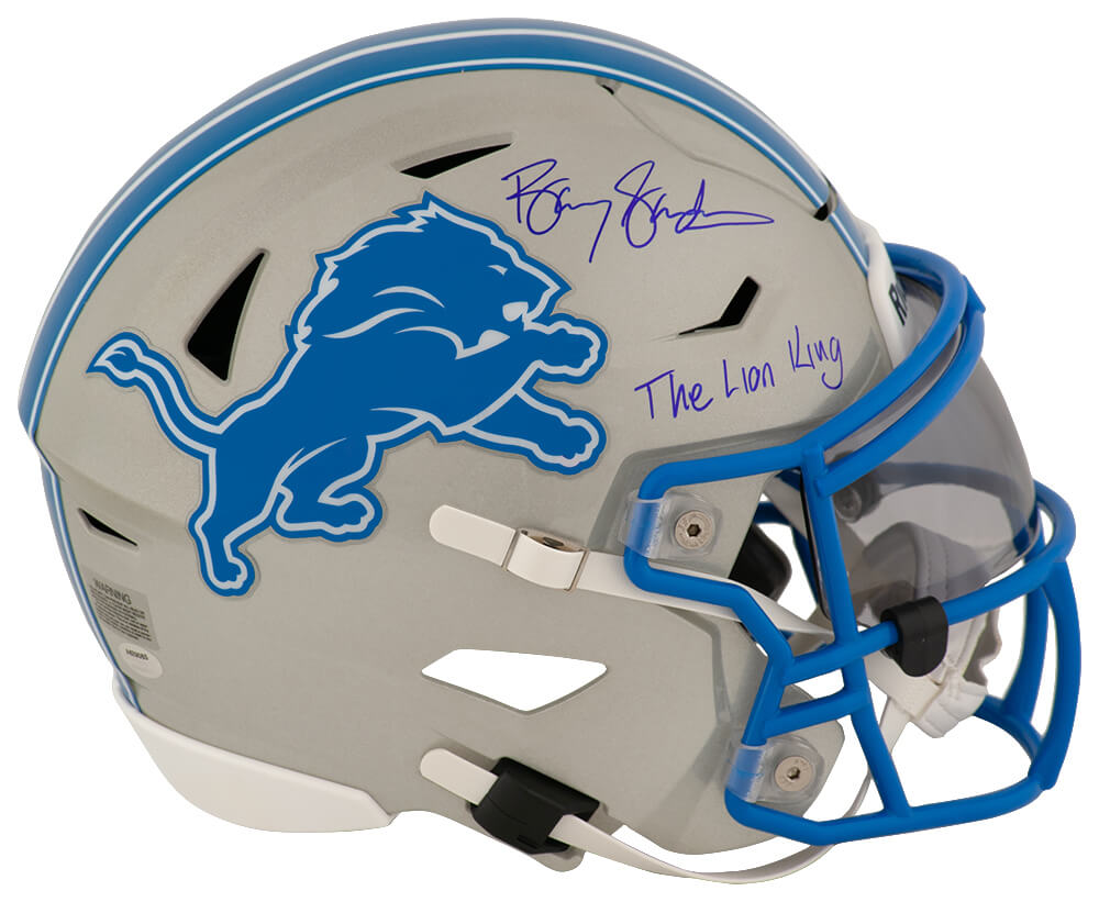 Barry Sanders Autographed Detroit Lions Riddell Mid-Size SpeedFlex (MIDI) Helmet with The Lion King-Powers Sports Memorabilia