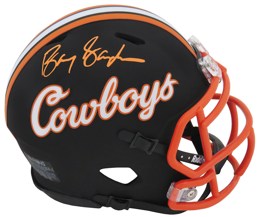 Barry Sanders Autographed Oklahoma State Cowboys Black Riddell Speed Mini Helmet-Powers Sports Memorabilia