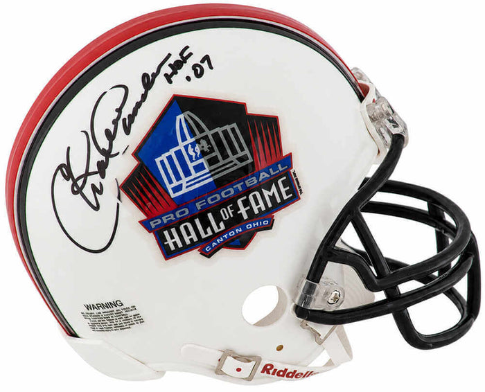Charlie Sanders Autographed Hall of Fame Logo Riddell (VSR4) Mini Helmet with HOF'07-Powers Sports Memorabilia