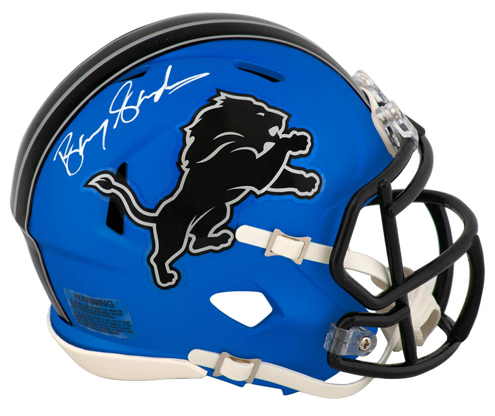 Barry Sanders Autographed Detroit Lions 2024 Alternate Blue Riddell Speed Mini Helmet-Powers Sports Memorabilia