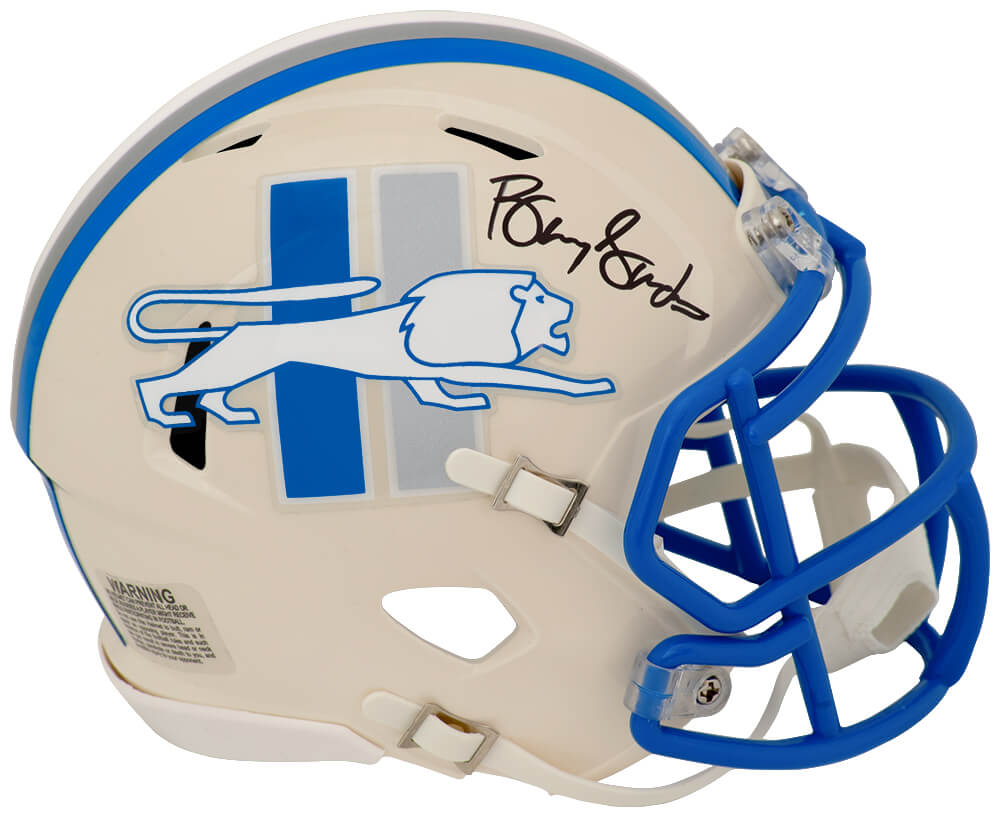 Barry Sanders Autographed Detroit Lions RETRO Riddell Speed Mini Helmet - (In Black)-Powers Sports Memorabilia