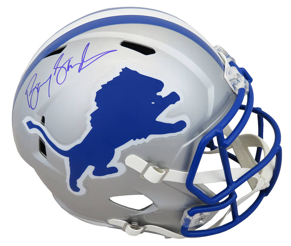 Barry Sanders Autographed Detroit Lions Throwback Riddell Full Size Speed Replica Helmet-Powers Sports Memorabilia
