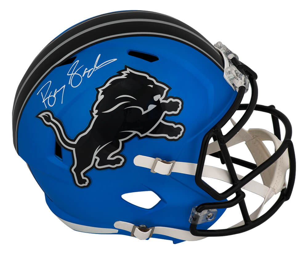 Barry Sanders Autographed Detroit Lions 2024 Alternate Blue Riddell Full Size Speed Replica Helmet-Powers Sports Memorabilia