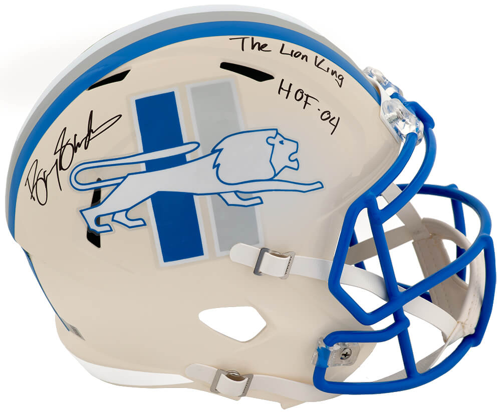 Barry Sanders Autographed Detroit Lions RETRO Riddell Full Size Speed Replica Helmet with HOF 04, The Lion King-Powers Sports Memorabilia