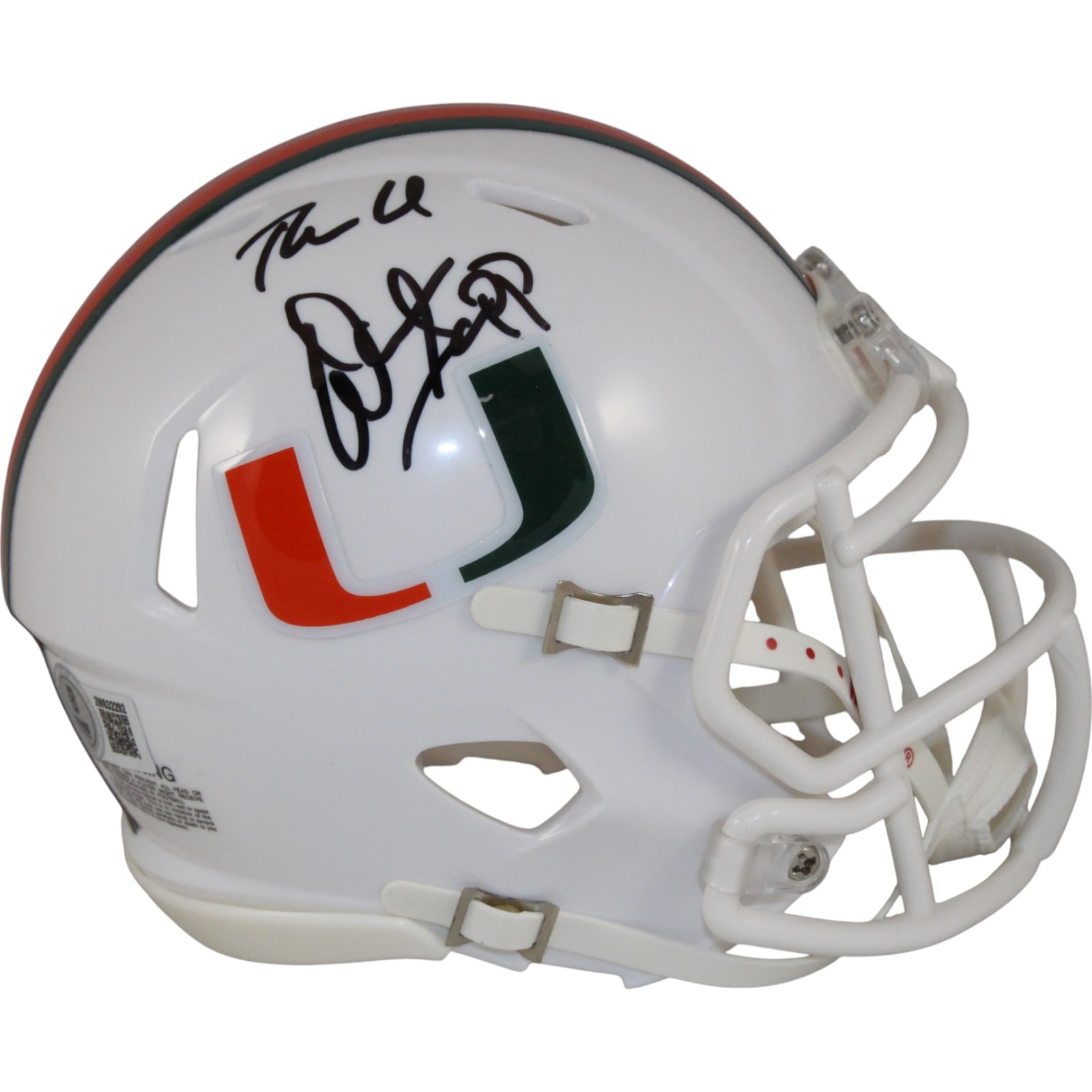 Warren Sapp Signed Miami Hurricanes Mini Helmet THE U – Beckett Witness Authenticated-Powers Sports Memorabilia