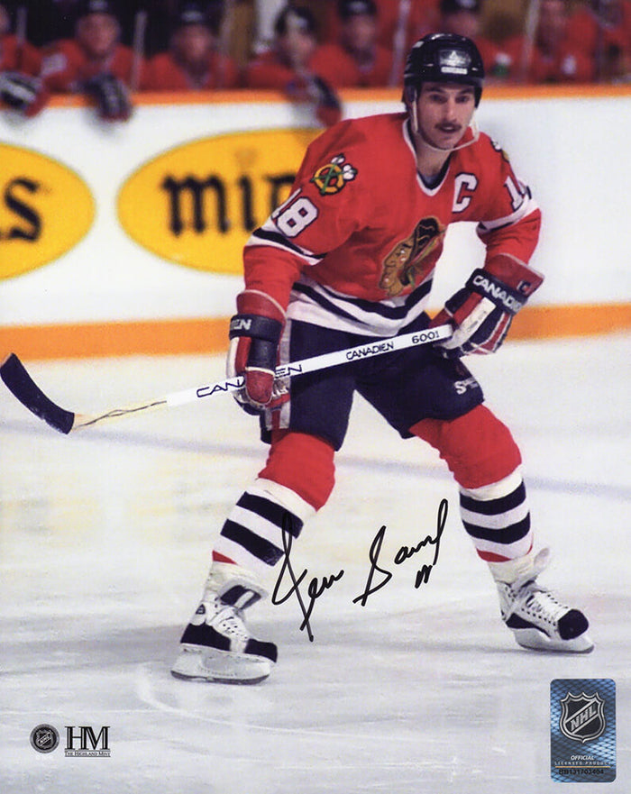 Denis Savard Autographed Chicago Blackhawks Red Jersey Action 8x10 Photo-Powers Sports Memorabilia