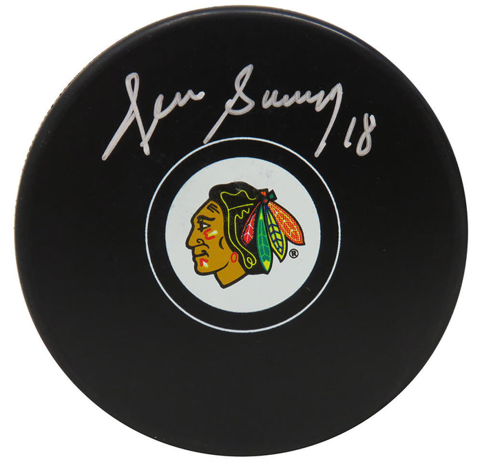 Denis Savard Autographed Chicago Blackhawks Logo Hockey Puck-Powers Sports Memorabilia