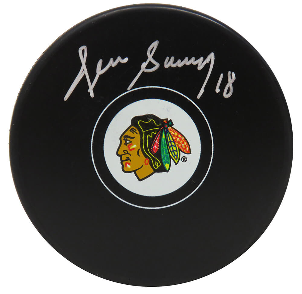 Denis Savard Autographed Chicago Blackhawks Logo Hockey Puck-Powers Sports Memorabilia