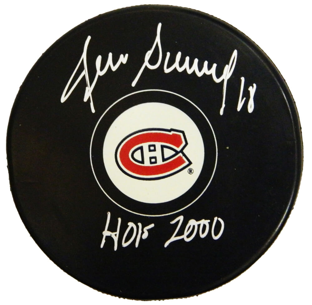 Denis Savard Autographed Montreal Canadiens Team Logo Hockey Puck with HOF 2000-Powers Sports Memorabilia