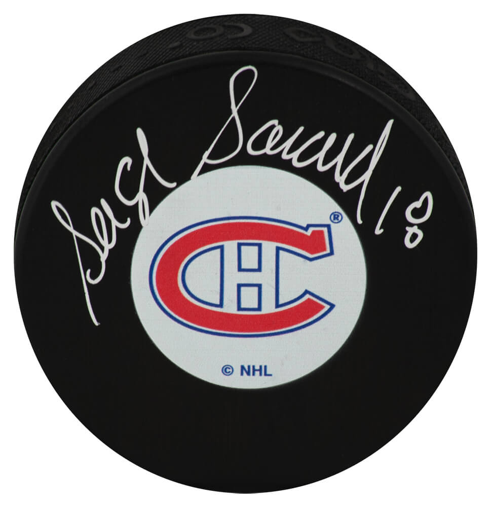 Serge Savard Autographed Montreal Canadiens Medium Logo Hockey Puck-Powers Sports Memorabilia