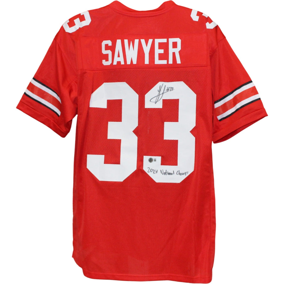 Jack Sawyer Signed College Style XL Red Jersey 24 National Champs – Beckett Authenticated-Powers Sports Memorabilia