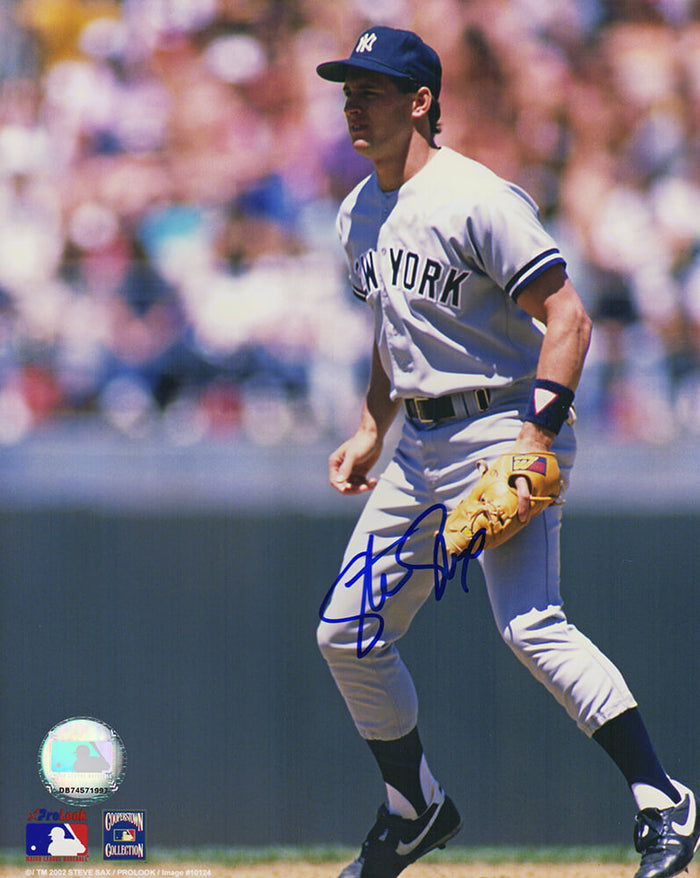 Steve Sax Autographed New York Yankees Fieding Action 8x10 Photo-Powers Sports Memorabilia