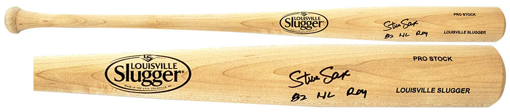 Steve Sax Autographed Louisville Slugger Pro Stock Blonde Baseball Bat with 82 NL ROY-Powers Sports Memorabilia