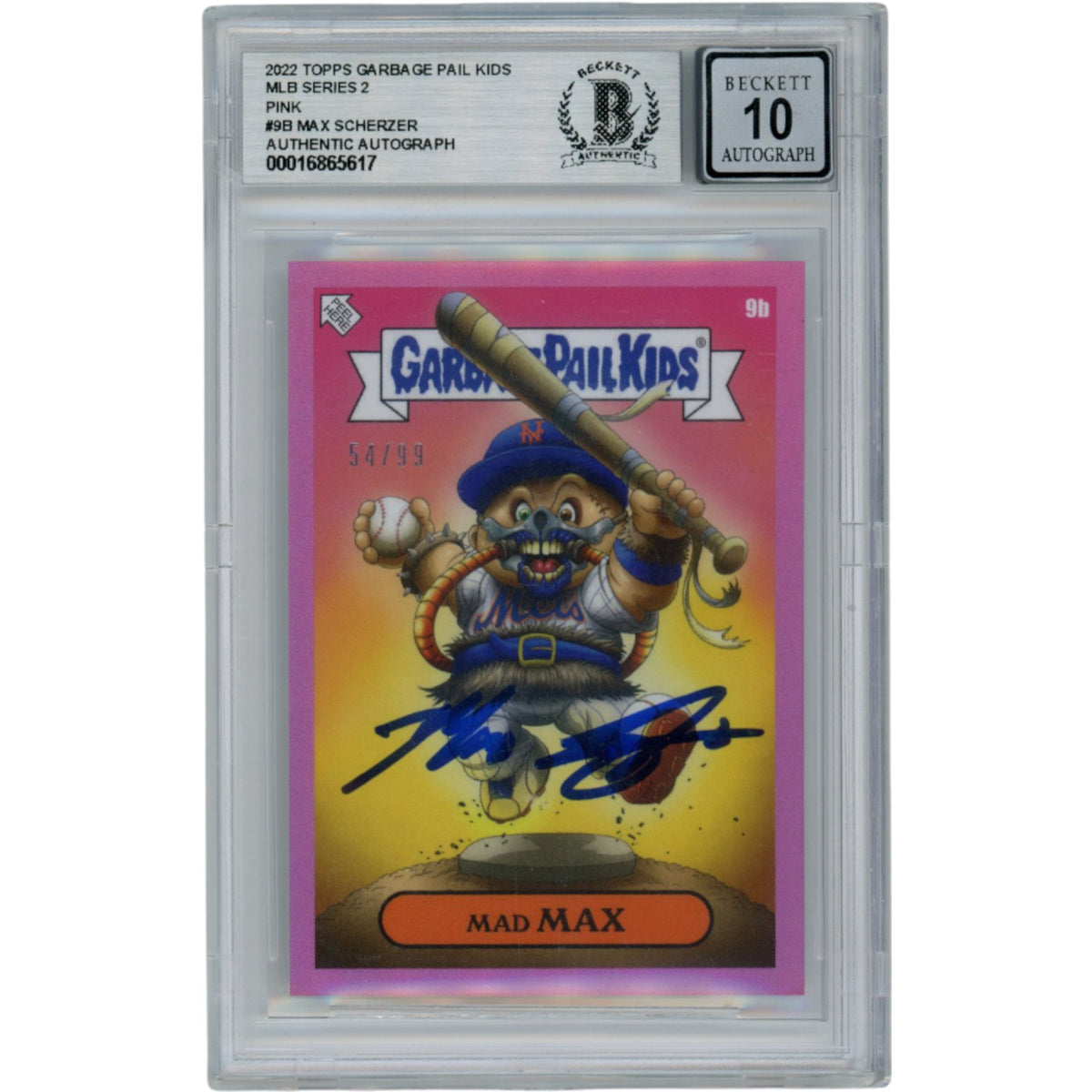Max Scherzer Garbage Pail Kids Signed Card - 22 Topps Mad Max /99 Beckett Beckett-Powers Sports Memorabilia