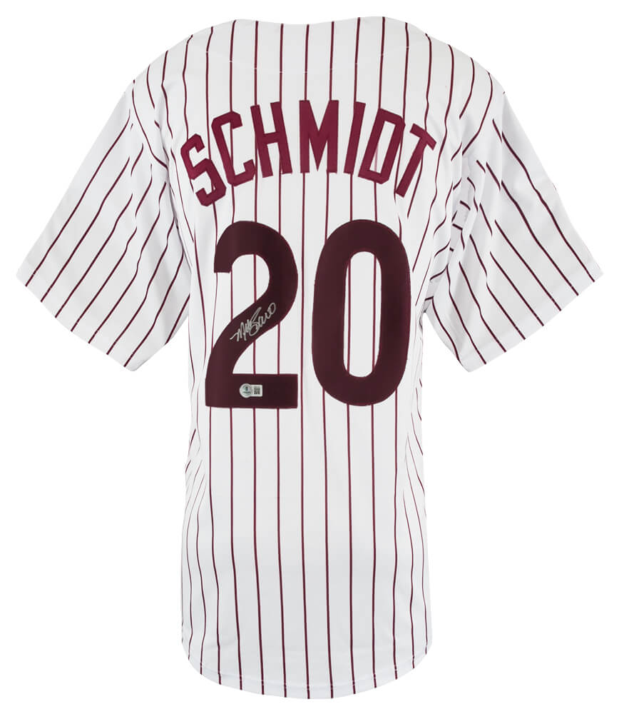 Mike Schmidt Autographed White Pinstripe Throwback Custom Baseball Jersey-Powers Sports Memorabilia