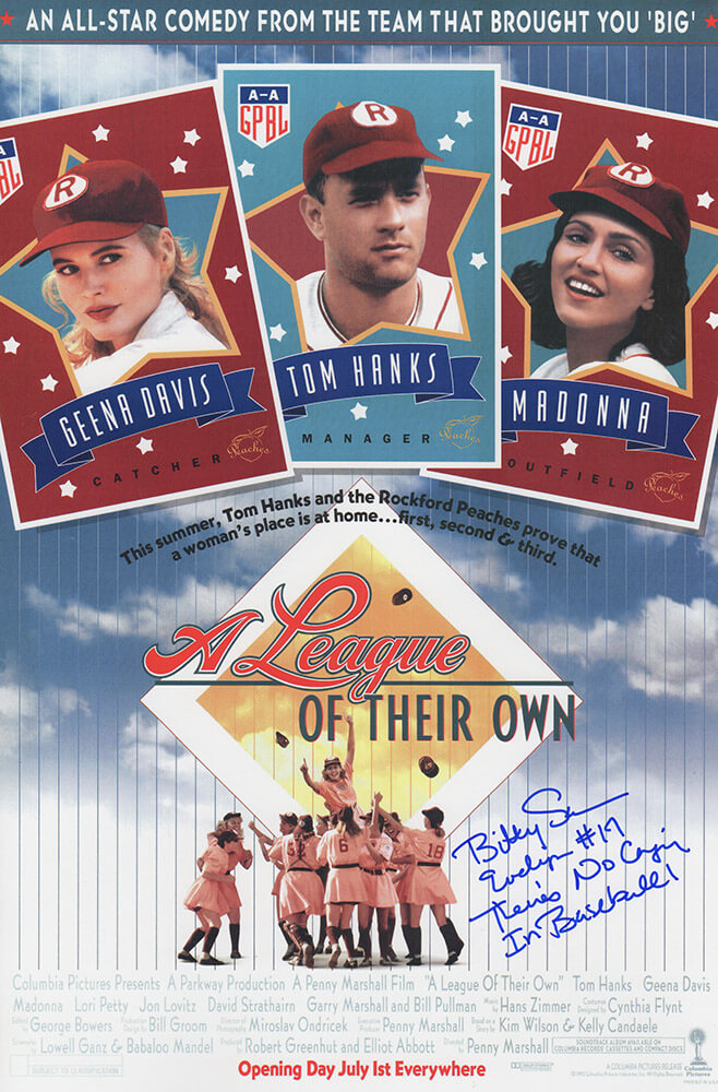Bitty Schram Autographed A League Of Their Own 11×17 Movie Poster with Evelyn #17, There's No Crying In Baseball-Powers Sports Memorabilia