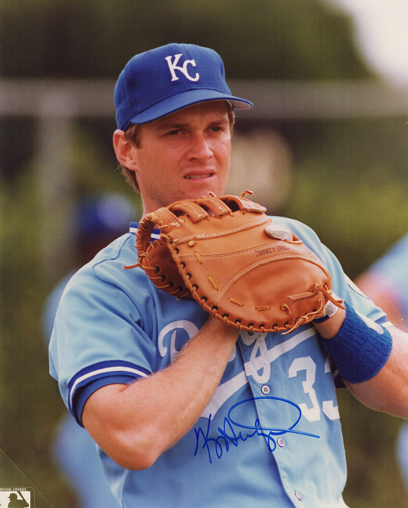 Kevin Seitzer Kansas City Royals Autographed Glove In Hand 8x10 Photo-Powers Sports Memorabilia