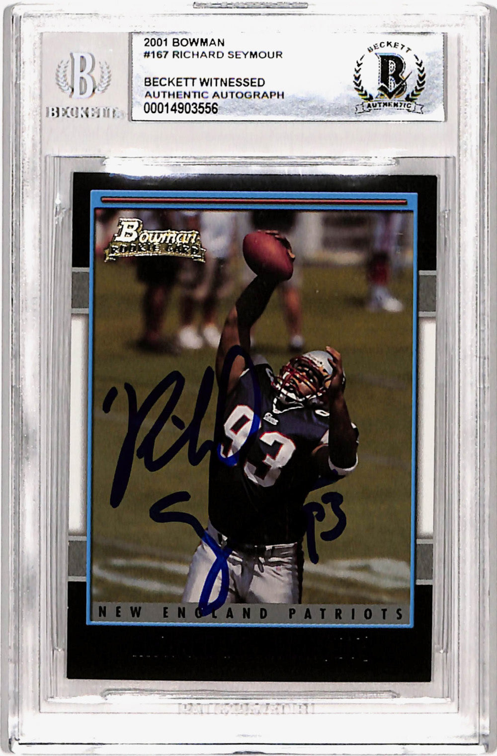 Richard Seymour New England Patriots Signed Card - 2001 Bowman #167 Rookie Beckett Slab Beckett-Powers Sports Memorabilia