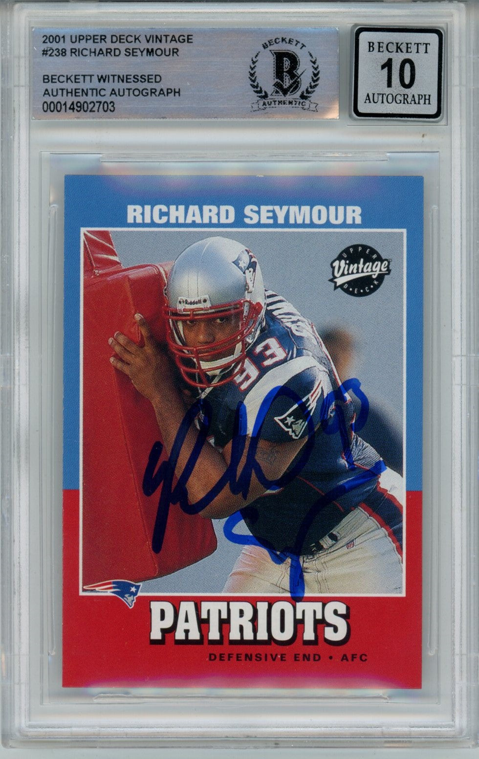 Richard Seymour Signed New England Pats 2001 UD #238 Beckett Auto 10 Beckett-Powers Sports Memorabilia