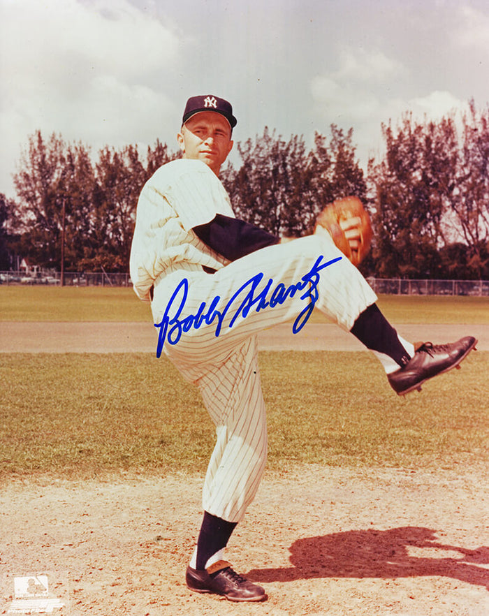 Bobby Shantz Autographed New York Yankees Pitching Wind Up 8x10 Photo-Powers Sports Memorabilia