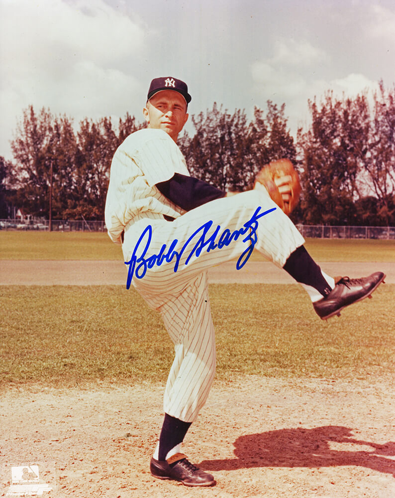 Bobby Shantz Autographed New York Yankees Pitching Wind Up 8x10 Photo-Powers Sports Memorabilia