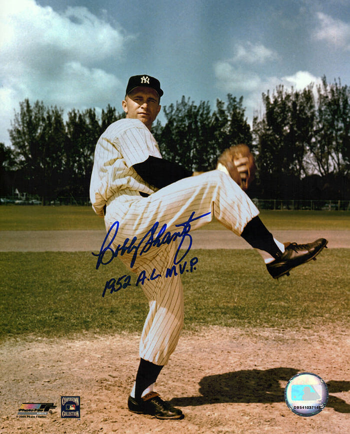 Bobby Shantz Autographed New York Yankees Pitching Pose 8x10 Photo with 1952 AL MVP-Powers Sports Memorabilia