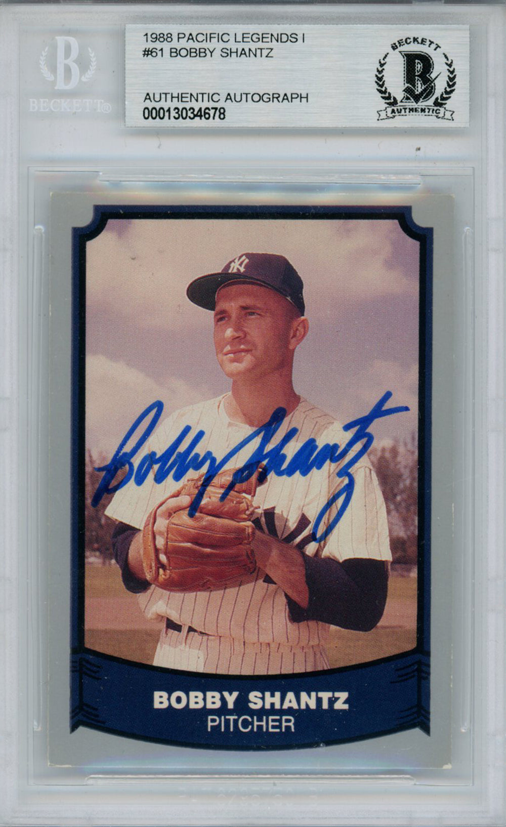Bobby Shantz New York Yankees Signed Card - 1988 Pacific Legends I #61 Beckett Slab Beckett-Powers Sports Memorabilia