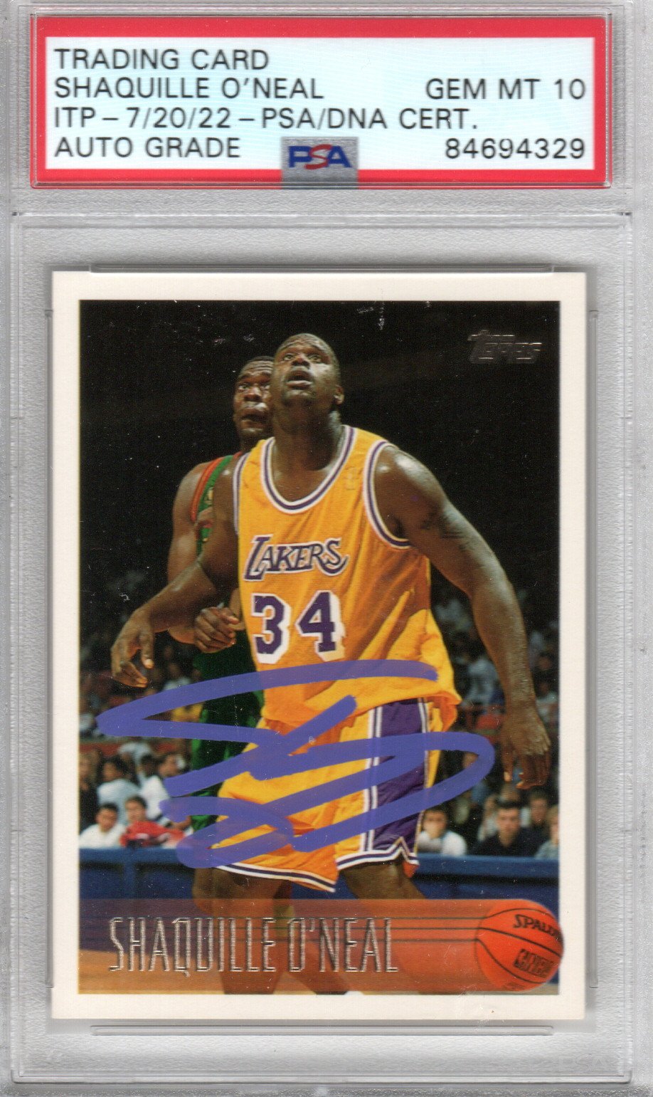 Shaquille O'Neal Signed Los Angeles Lakers Encapsulated 1996-97 Topps #220 Card - PSA AUTO GRADE GEM MT 10-Powers Sports Memorabilia