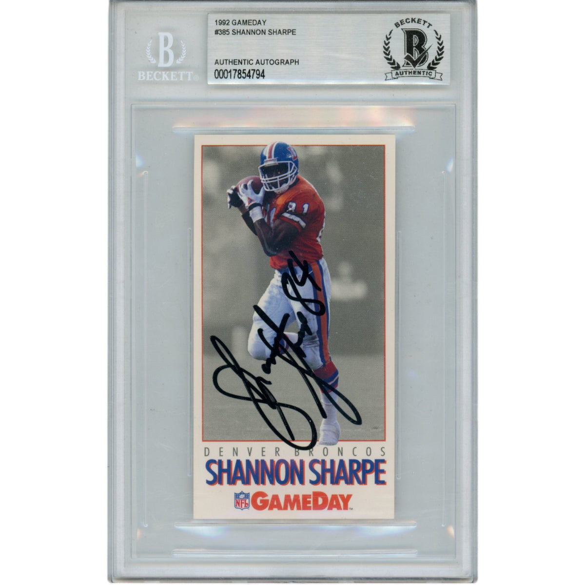 Shannon Sharpe Denver Broncos Signed Card - 1992 Gameday #385 Slabbed Beckett Beckett-Powers Sports Memorabilia