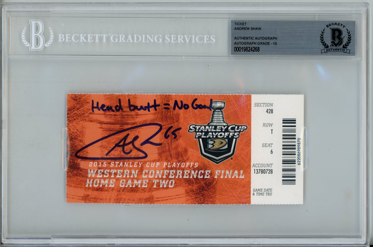 Andrew Shaw Chicago Blackhawks Signed Card - 2015 WCF Head Butt Ticket Beckett Beckett-Powers Sports Memorabilia