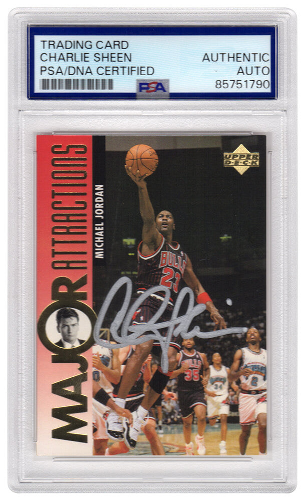 Charlie Sheen Autographed 1995-96 Upper Deck Major Attractions Michael Jordan Card #339 - (PSA Encapsulated)-Powers Sports Memorabilia